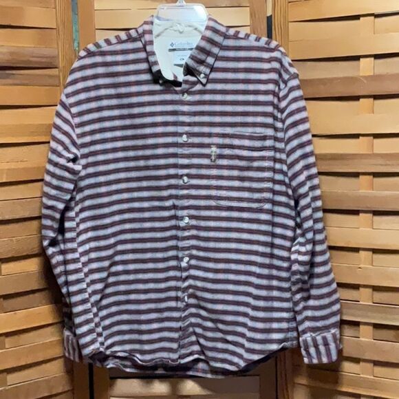 Columbia Casual Red Brown Gray Button Down Flannel Cotton Shirt Men XL Camping - Picture 1 of 8